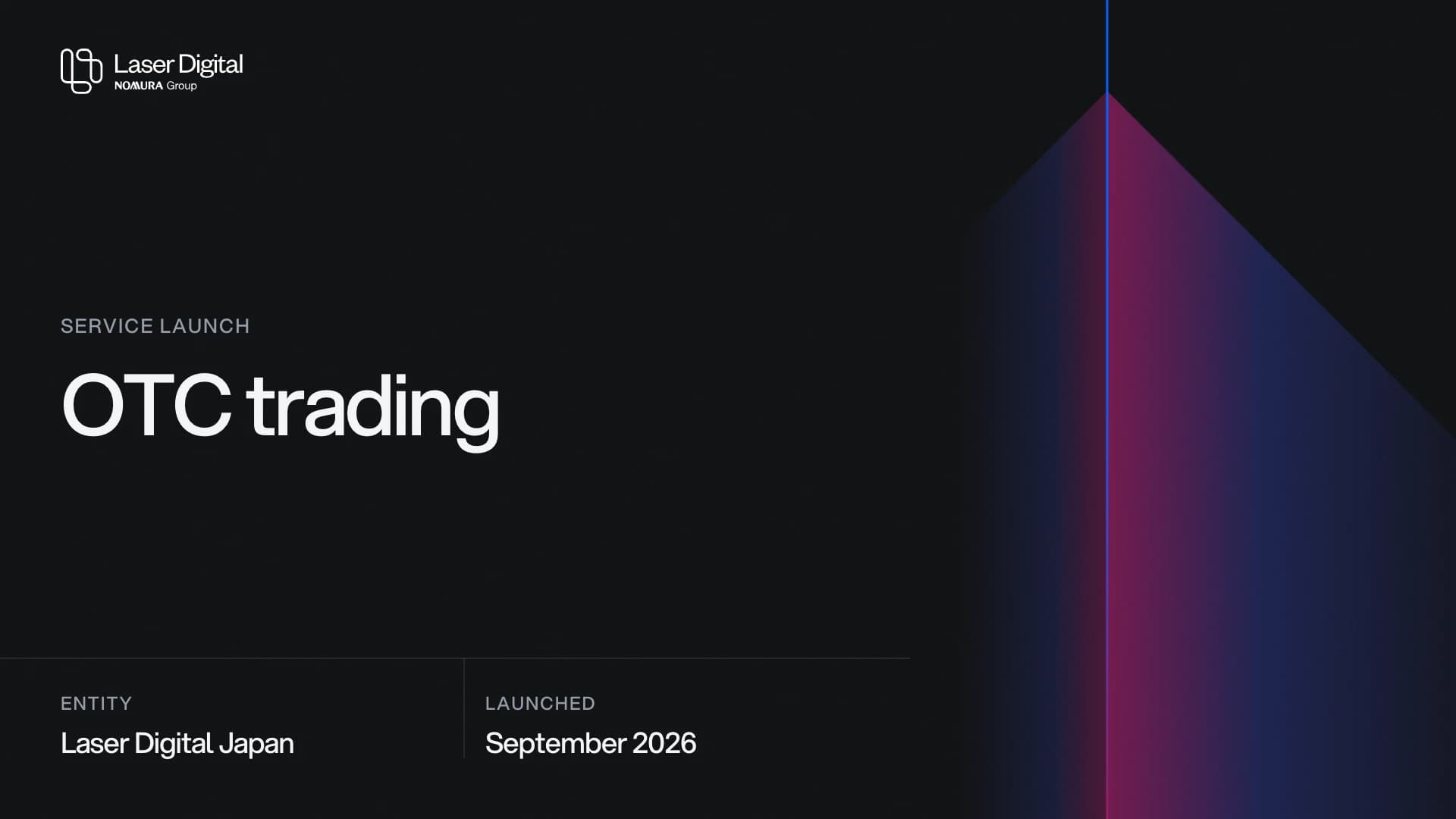 Banner: OTC trading, service launch. Laser Digital Japan, September 2026.